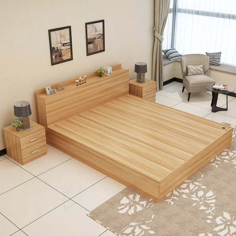 现代三聚氰胺中密度纤维板刨花板简约设计木床