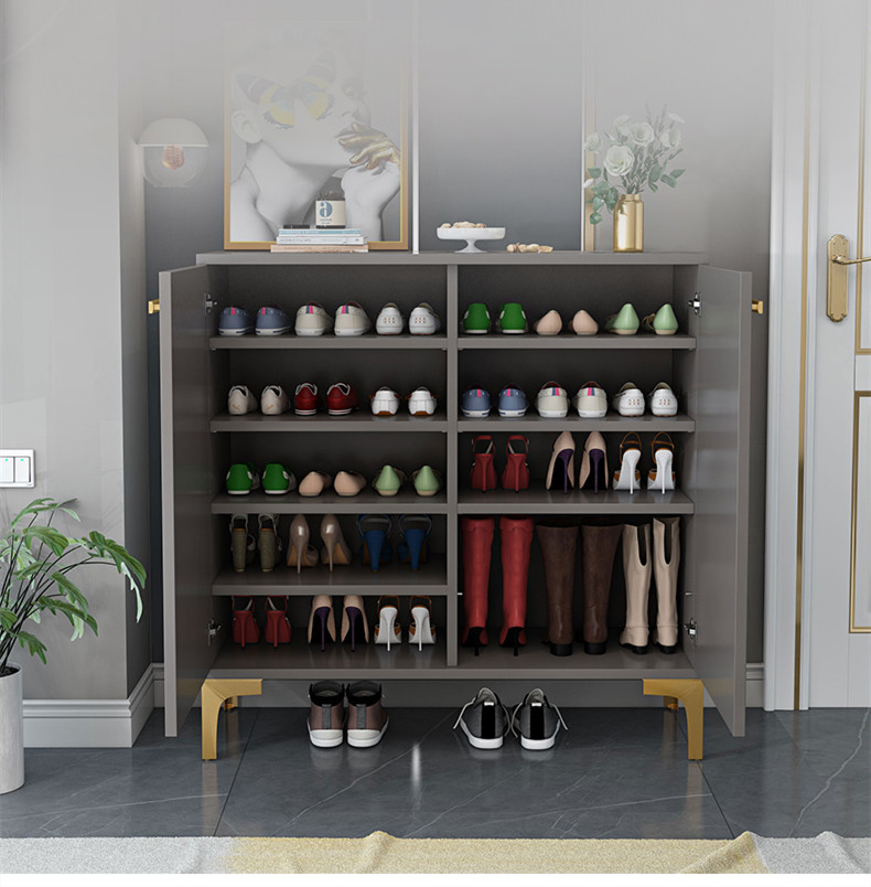 时尚长方形灰白色2门3门刨花板中密度纤维板鞋柜