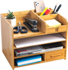 HOSTK 新款办公现代定制文件桌面储物带抽屉竹办公桌收纳架