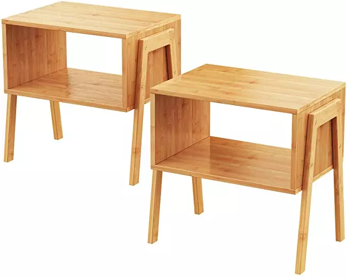 2 套现代竹制客厅床头柜卧室角桌床头柜