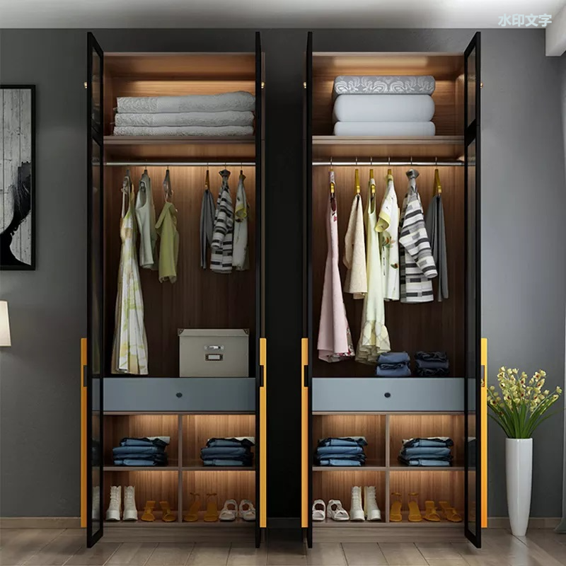 现代玻璃门木制衣柜橱柜卧室家具衣柜壁橱设计衣柜衣服整理器